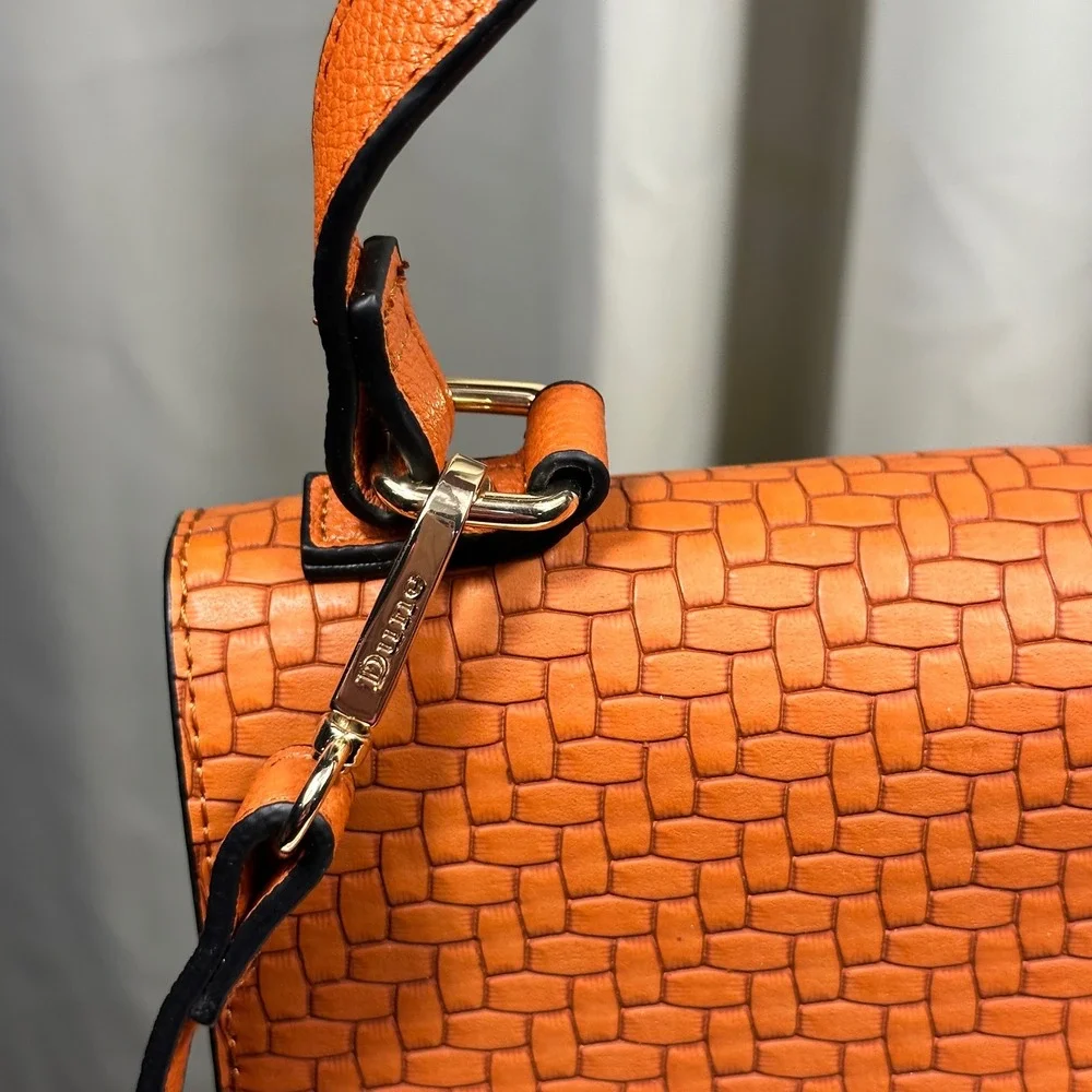 Dune London Satchel Handbag Women Medium Orange Woven Textured Excellent